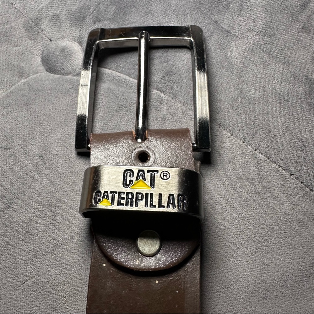 Caterpillar Brown Leather Belt with Silver Buckle, Sz 48/120